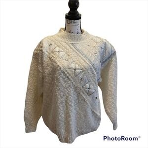 Vintage Bonnie and Bill by Holly Sweater Ivory Cream Large Y2K Preppy bling